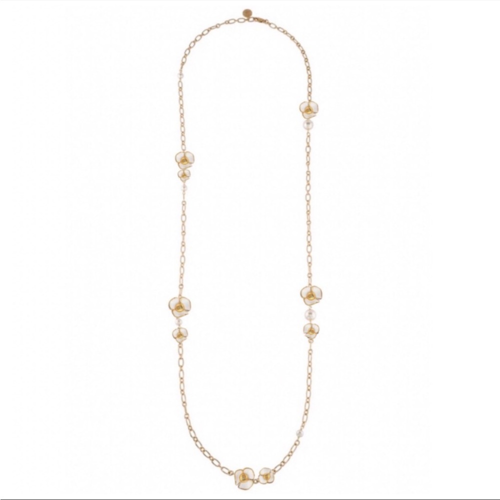 Authentic Tory Burch Fleur Rosary station long necklace NWOT